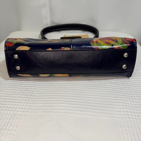Patricia Nash Leather Rienzo- Le Fleur, Navy Floral Shoulder Bag - Picture 8 of 9